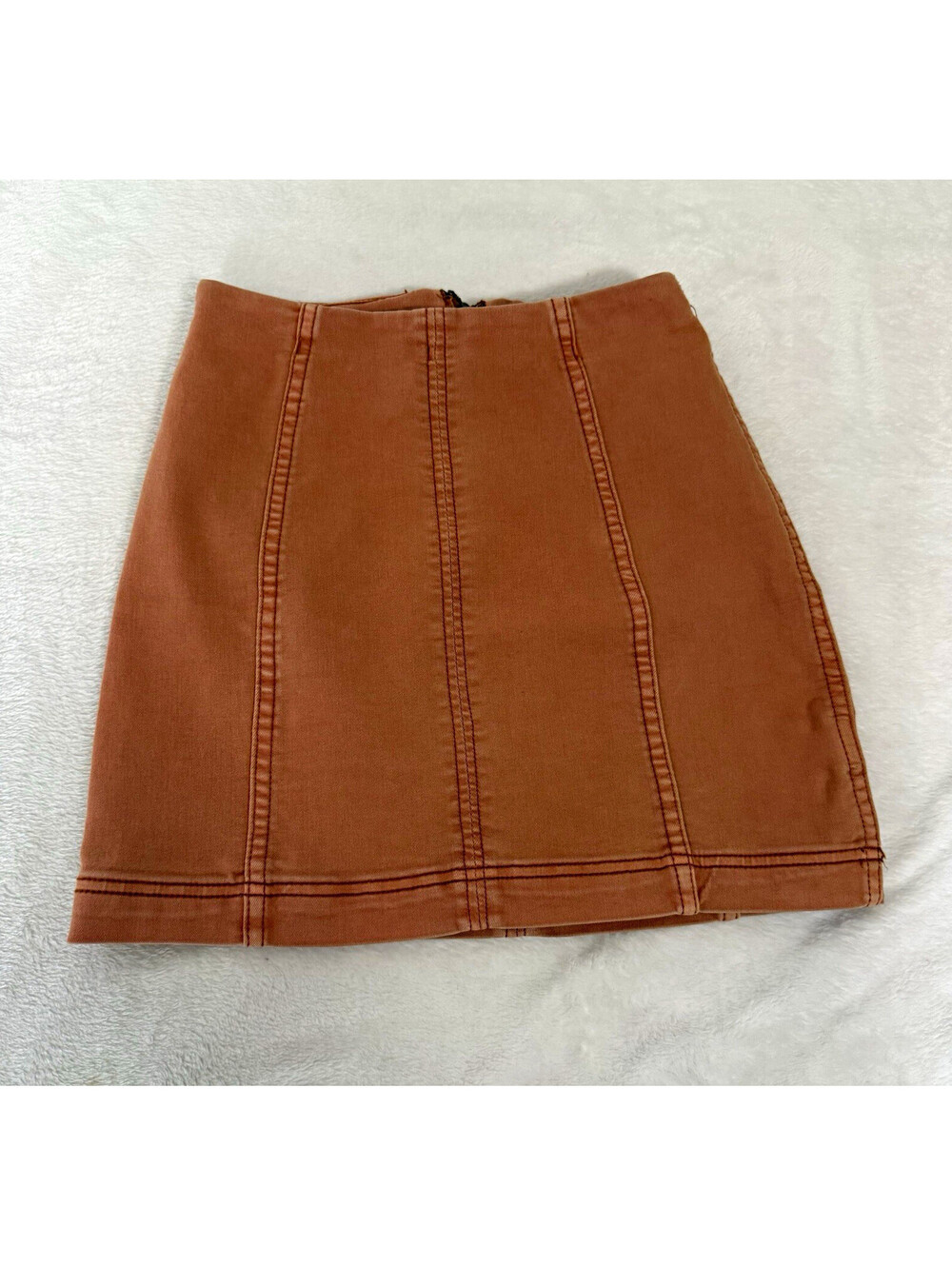 Free People Womens 0 Denim Mini Skirt Rust Orange Stretch Zip Back Boho
